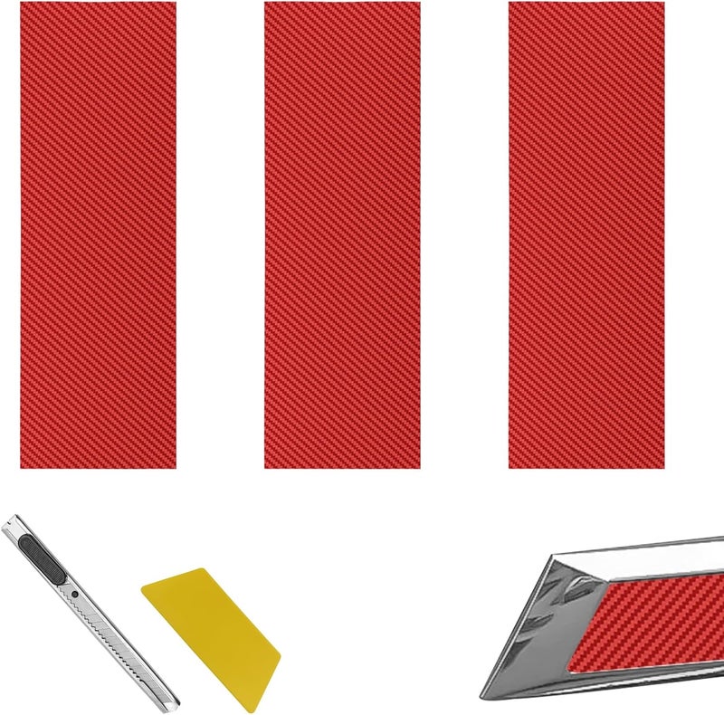 Pleoos 3PCS Emblem Wrap Kit Compatible with Bowtie Logo Wrap Stickers Compatible with Chevy, Cut Your-Own Emblem Overlay DIY Decals(Carbon Fibe Red) - Image 1